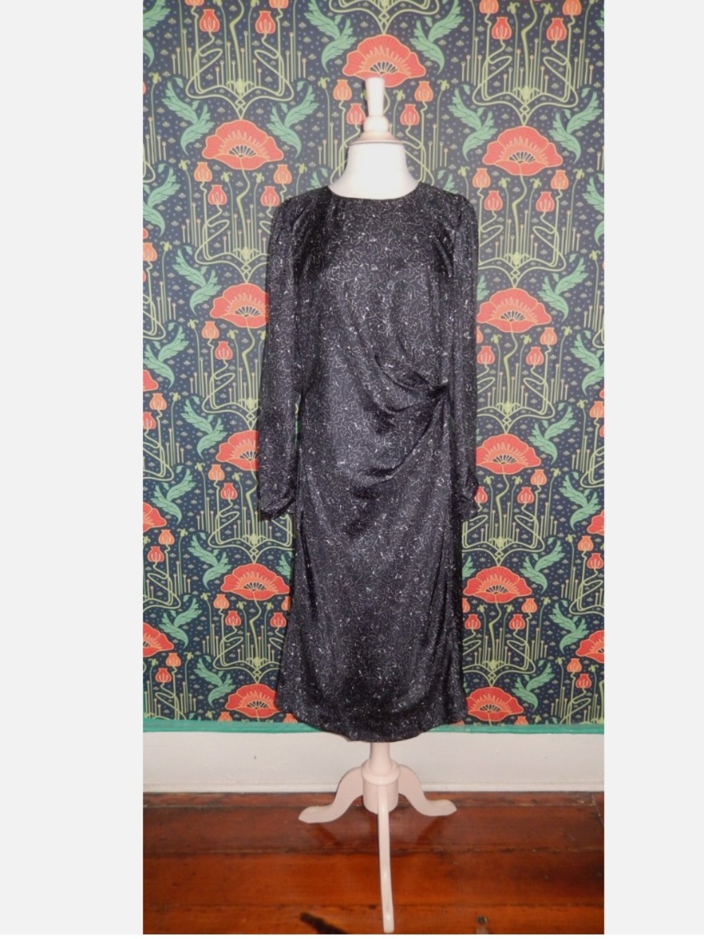 Max Mara Navy Blue Silk Night Sky Constellation Print Dress US 16